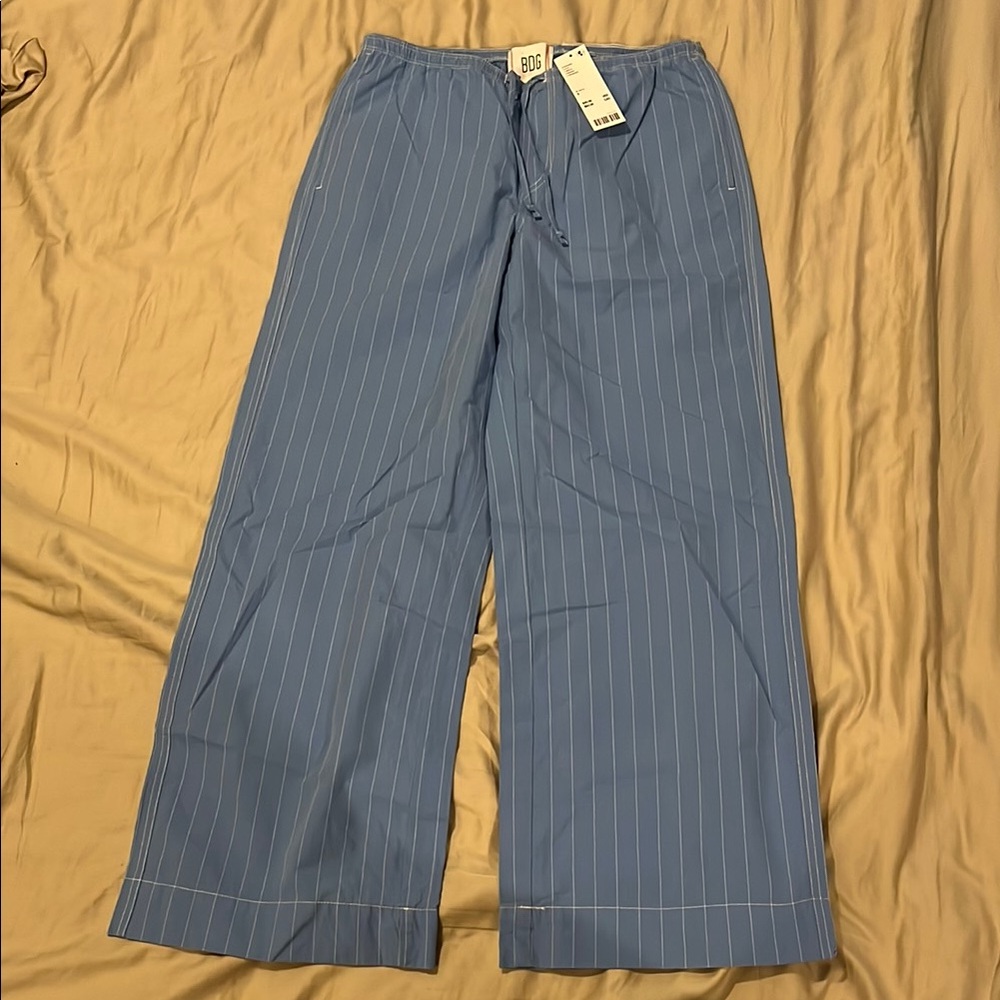 BDG Blue Pinstripe Wide-Leg Jumpsuit Pants